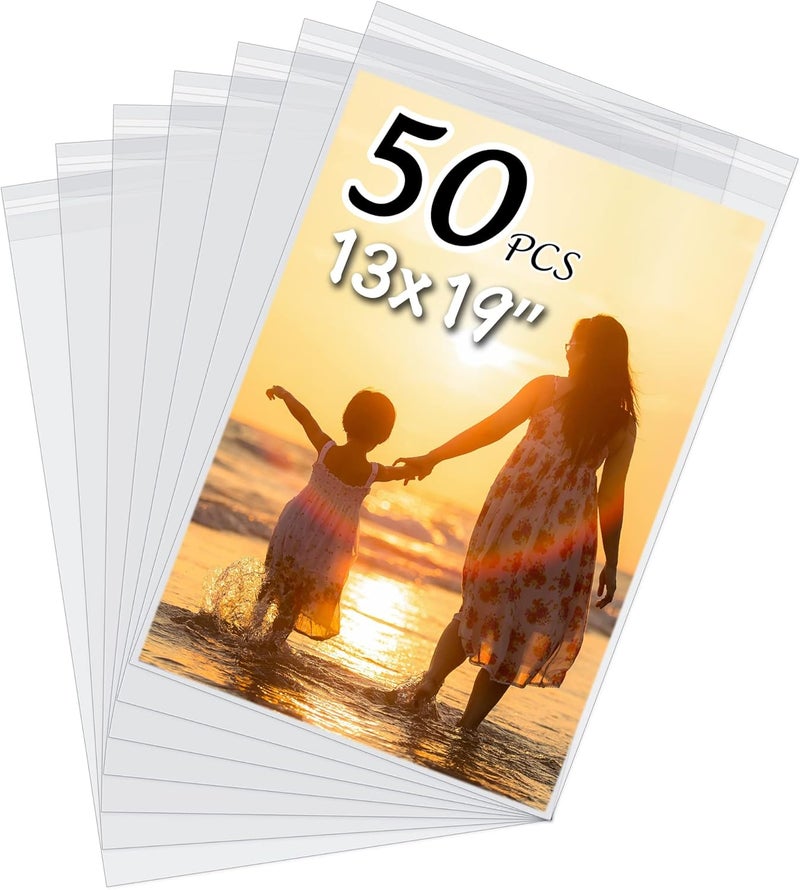 Somime 50 Pack Acid-Free Crystal Clear Sleeves Storage Bags for 13x19 Art Prints/Pictures/Photos/Framing Mat Mattes (Bag Size: 13 2/5" x19 1/2") - Image 1